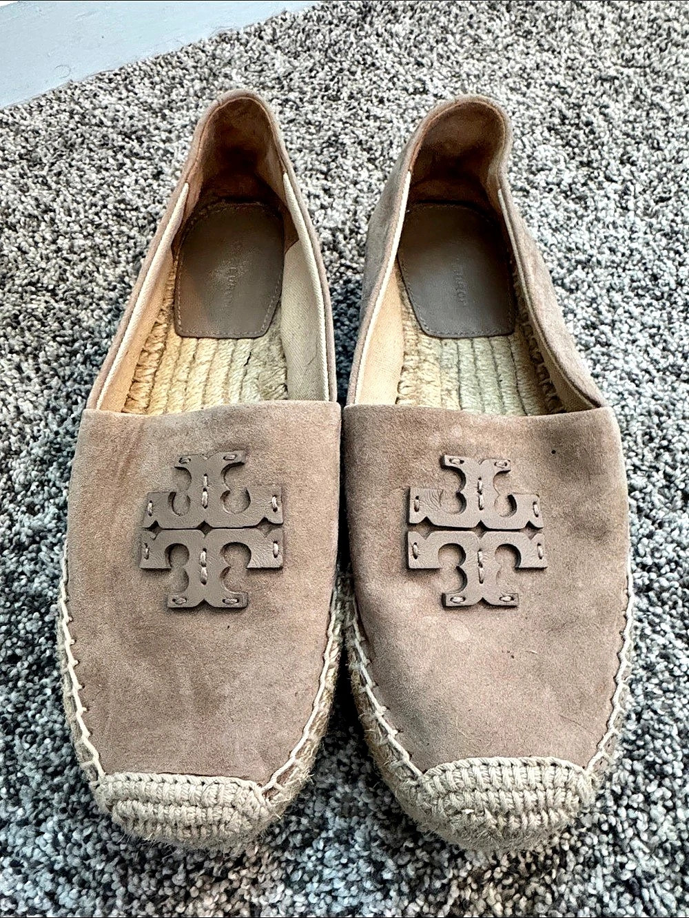 Tory Burch Double T Suede Espadrille Flats Brown US 7